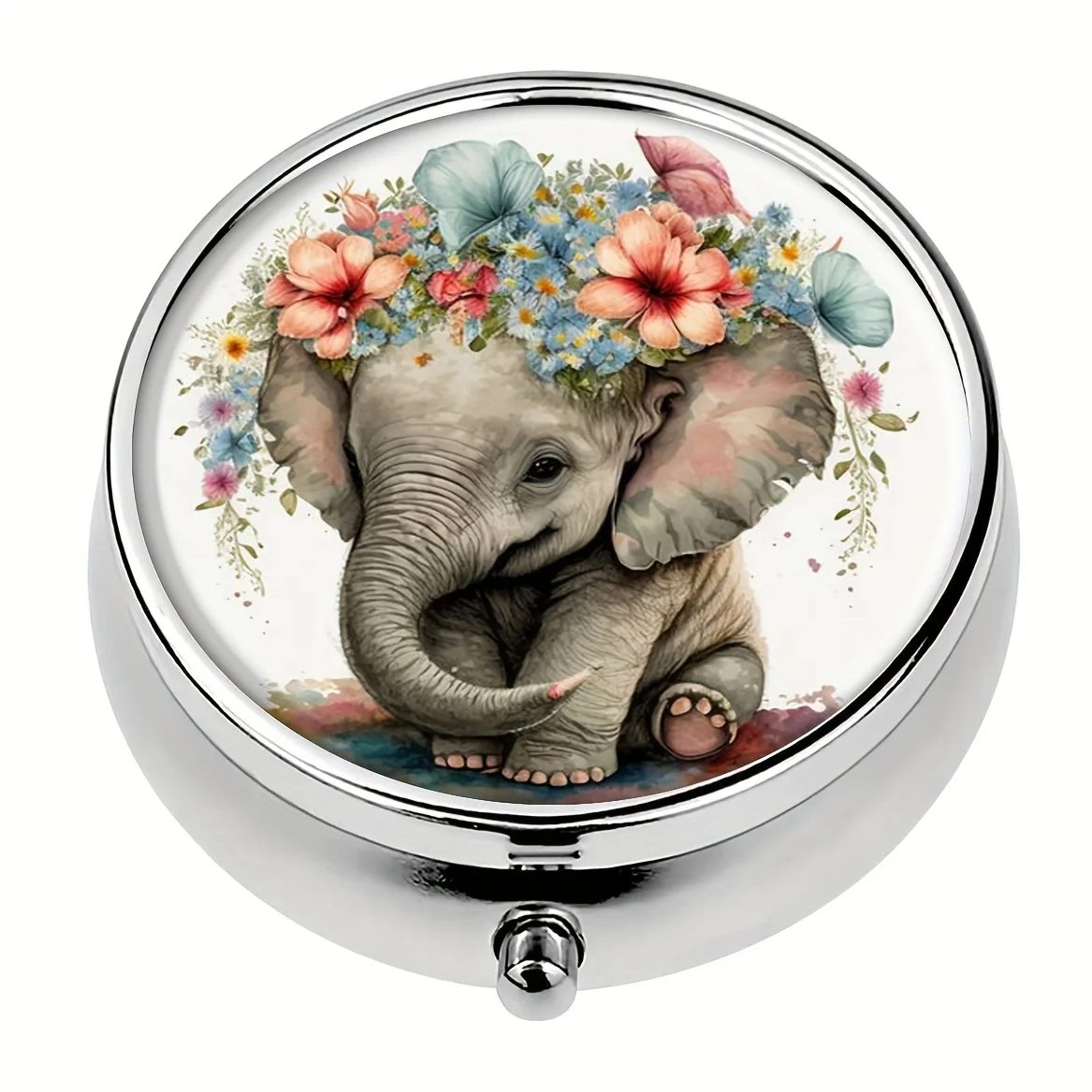 Cute Elephant Round Pill Box,Household Portable Medicine Storage Box,3-grid Sub-packaging Medicine Box,For Outdoor Travel Office