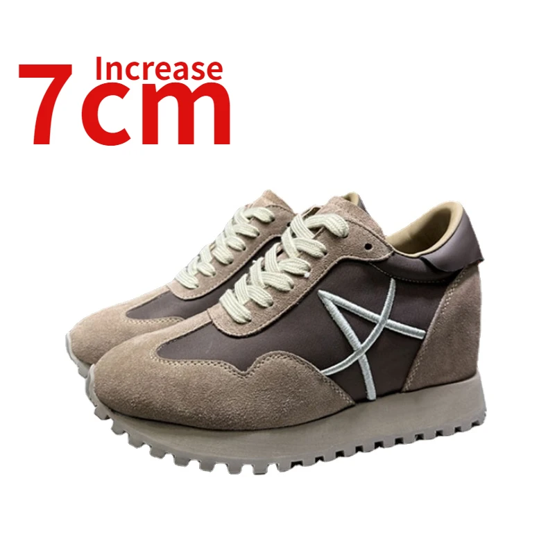 

Euro-American Invisible Height Increasing Shoes for Women Increase 7cm Street Casual Shoe Genuine Leather Thick Sole Dad's Shoes