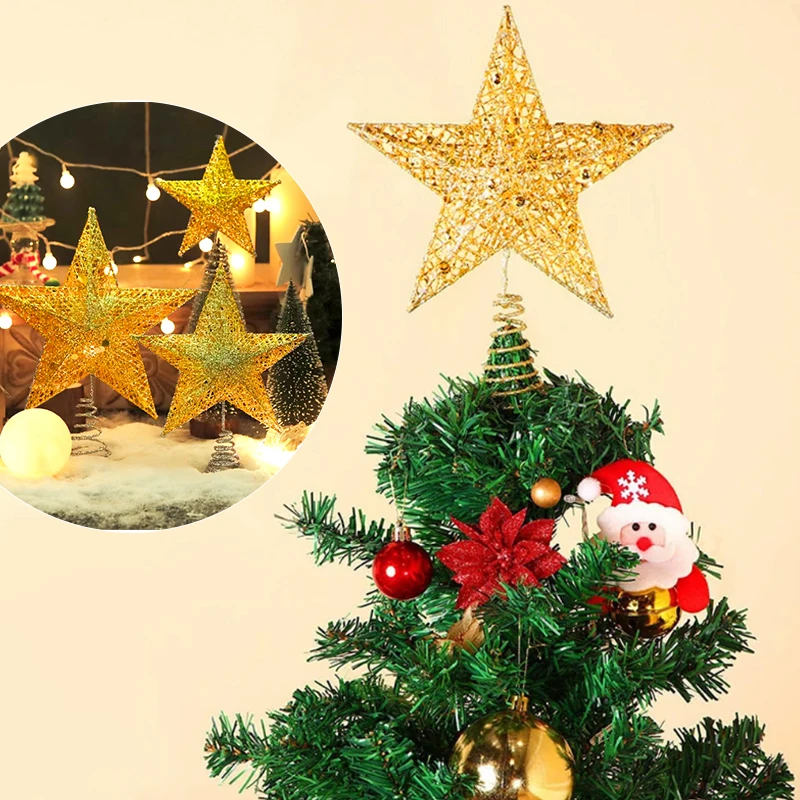 

Christmas Tree Topper Gold Glitter Iron Star Decoration Merry Christmas Shining Ornament Xmas New Year Festival Party Home Decor