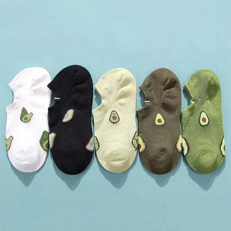 1 Pairs Avocado Crew Ankle Socks Cartoon Fresh Fashion Breathable Summer And Autumn Kawaii Comforts Women's Low Cut Socks