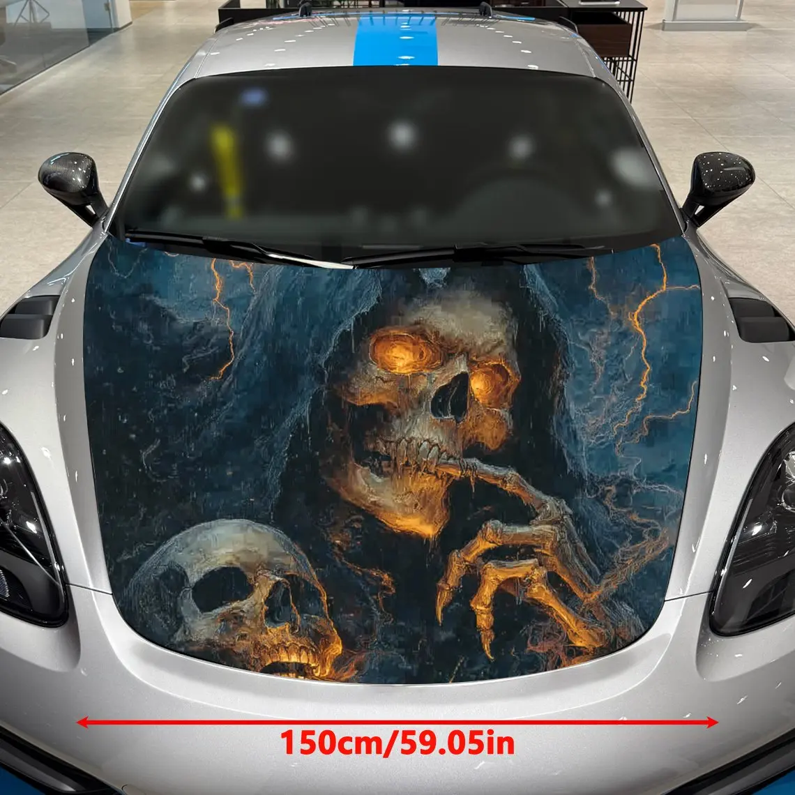 Mysterious Lightning Gothic Hood Skeleton Car Hood Stickers, Car Aesthetic Decoration Stickers, Stunning Designs, Halloween Deco