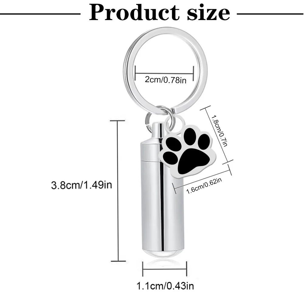 Pet Urns Keychain Paw Print Cylinder Urn Pendant Keychain for Dog Ashes Puppy Kitten Ashes Keepsake Cremation  Memorial Pendant