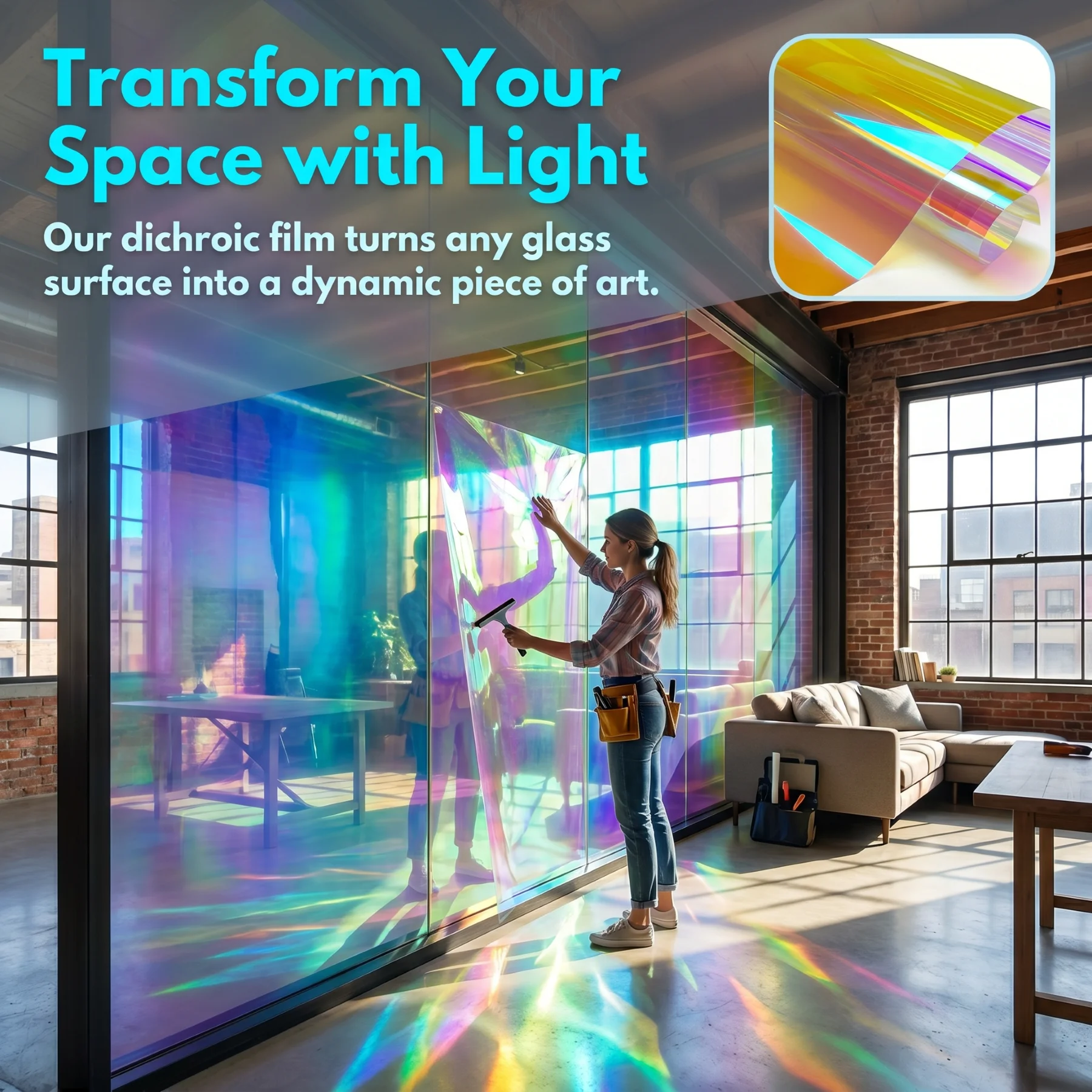 Iridescent Laser Window Film Self Adhesive UV Protection Heat Control Shatterproof Gradient for Car Home Building