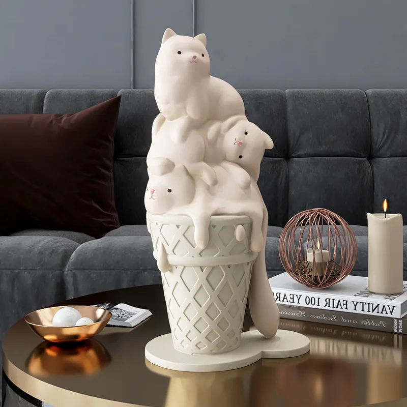 Ice Cream Cat Sculpture Cute Modern Home Decoration Living Room Ornaments Creative Resin Crafts Best Gift