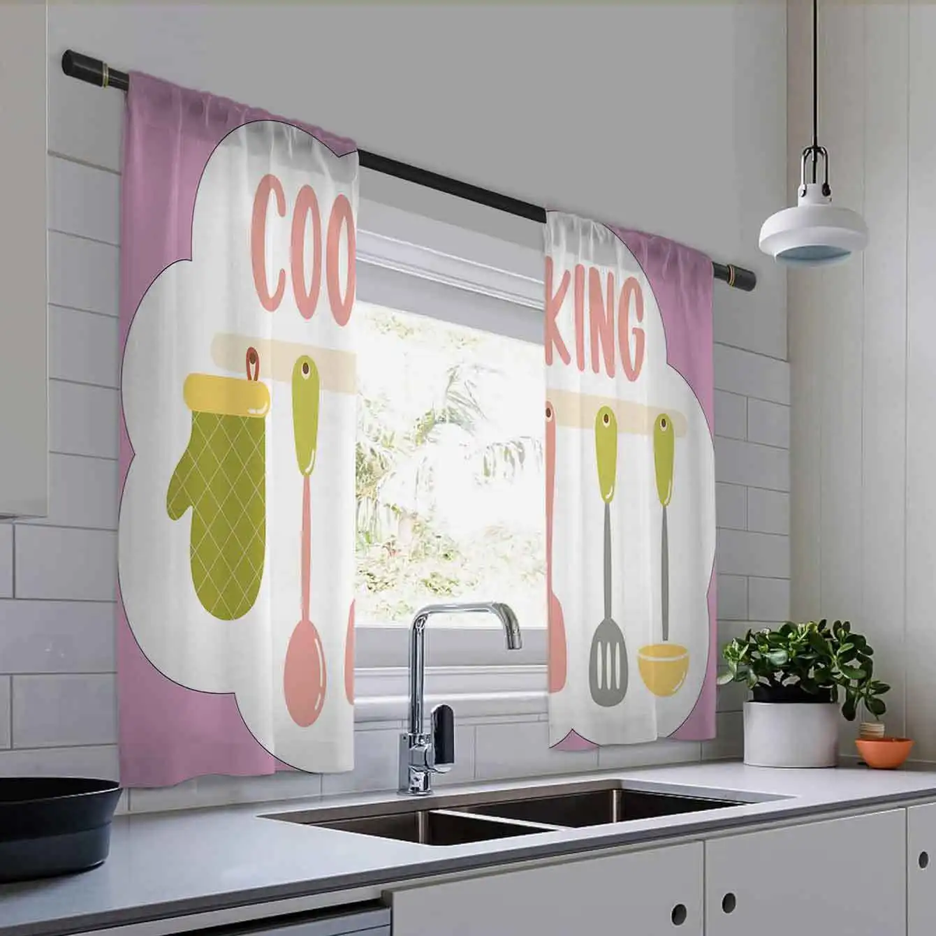 2 Panel Spoon Fork Kitchen Utensils Printed Curtains Kitchen Curtains Kitchen Blinds Window Curtains 75% Shading cortinas Drapes