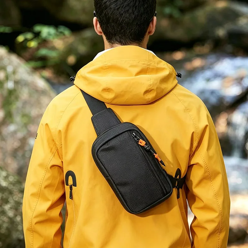 Black Small Chest Bag for Men Casual Sling Shoulder Crossbody Pack Nylon Waterproof for Outdoor Running Cycling Travel Phone Bag