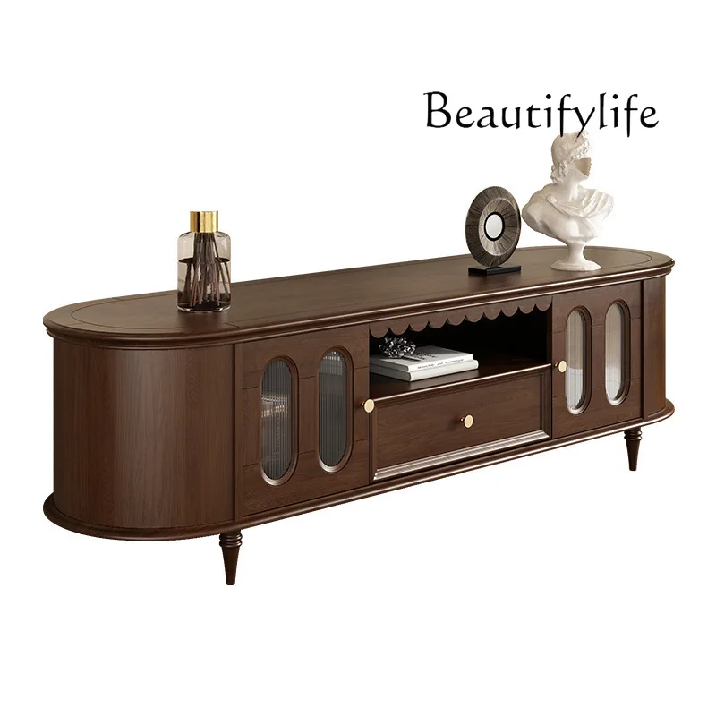 

French Entry Lux High-Grade Solid Wood Floor TV Cabinet and Tea Table Oval Living Room Home