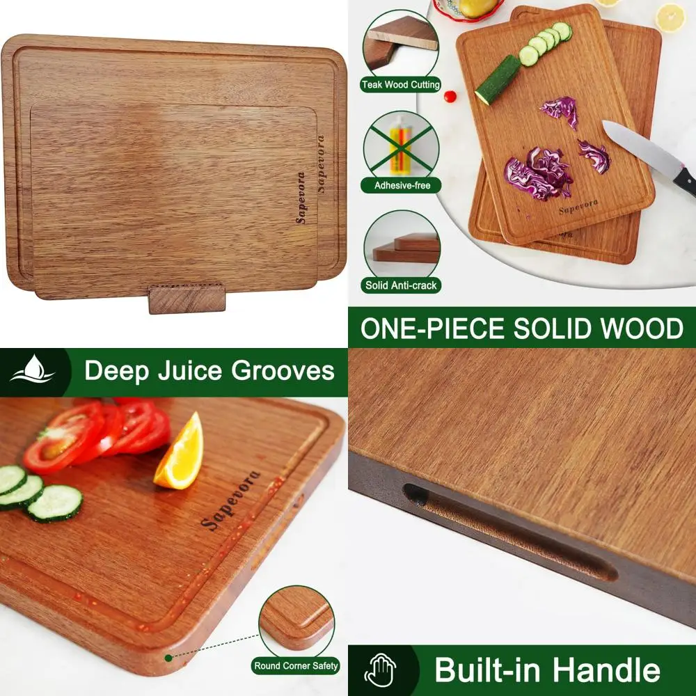 

Large Solid Teak Wood Chopping Board - Thick, Crack-Resistant with Deep Juice Grooves