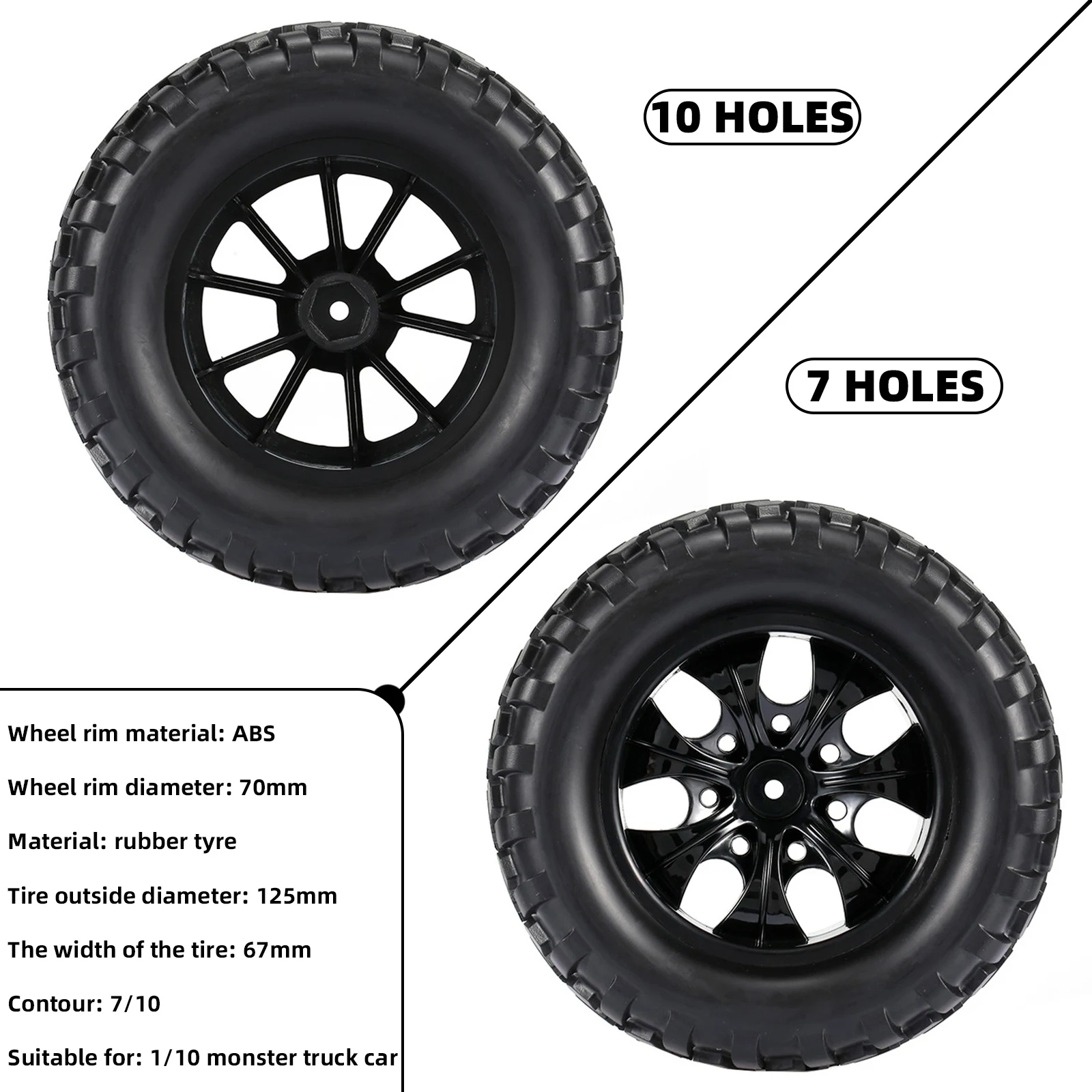 Lot de 4 pneus de voiture RC en caoutchouc, jantes de roue 12mm Hex Hub