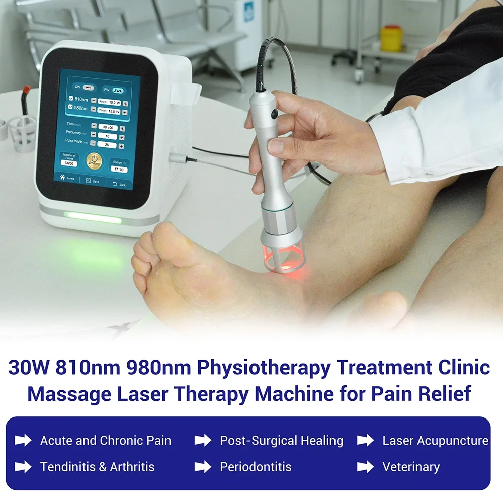 30W Clinic Professional Class IV High Power Laser Therapy Device Fiber Cold Laser 810nm 980nm For Pain Management Rehabilitation