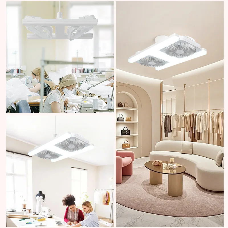 Dual Head Adjustable Angle E27 Ceiling Fan Light Remote Control LED Silent for Bedroom Living Room Kitchen Patio image 5