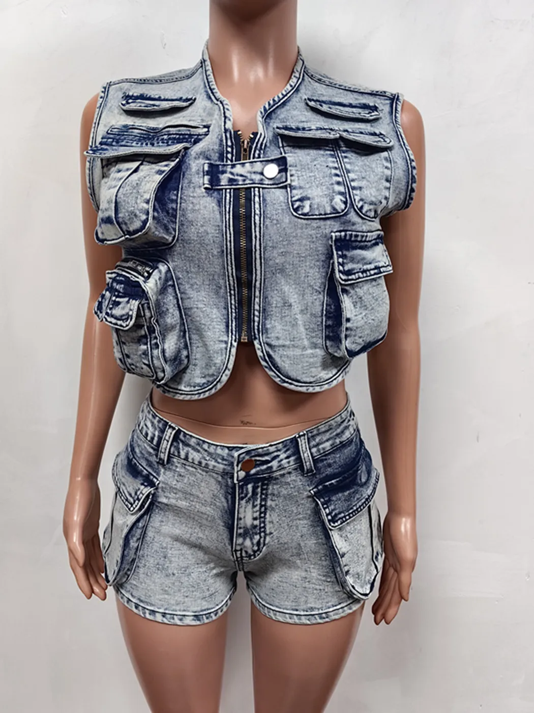 Denim Jackets Coats Summer Two Piece Pant Sets Biker Shorts Suits Sets Cropped jean Jackets Tracksuit Sexy Outfits Y2K Fashion