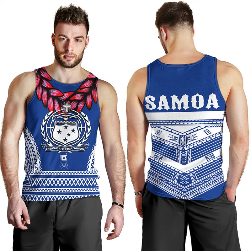 Fashion Cool 3D Printing Polynesian Samoa Flag Tank Top Men Samoa National Emblem Graphic Tank Tops Gym Clothing Men Vintage Top