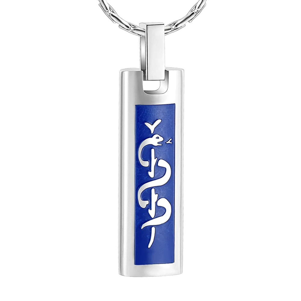 Cremation Ashes Necklace Keepsake Ambulance Badge Logo Pattern Polished Cube Stainless Steel Pendant Memorial Jewelry