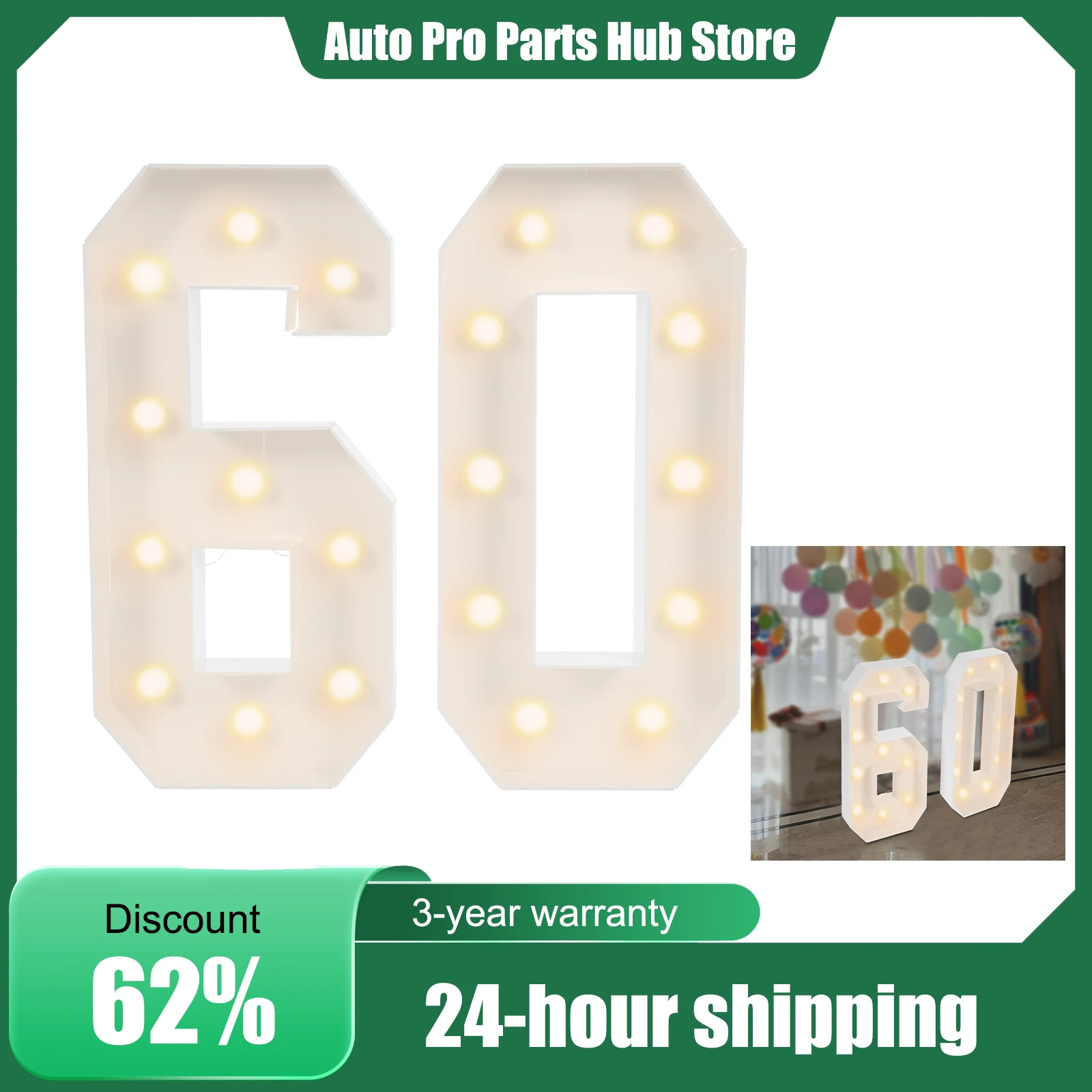 60 numéros lumineux, décoration d'anniversaire de fête de 60e anniversaire, numéros lumineux sur pied, panneau KT, ampoules LED