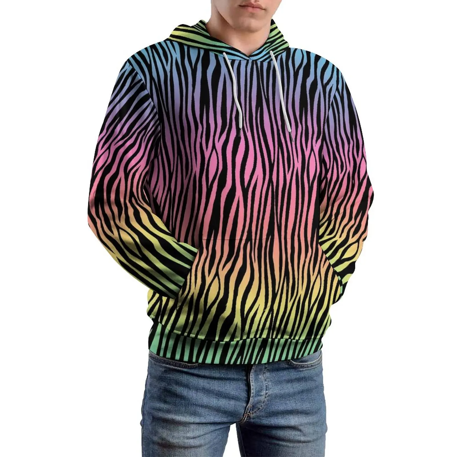 Tiger Stripes Fur Loose Hoodies Metallic Animal Print Streetwear Hoodie Couple Long-Sleeve Graphic Sweatshirts Big Size 4XL 5XL