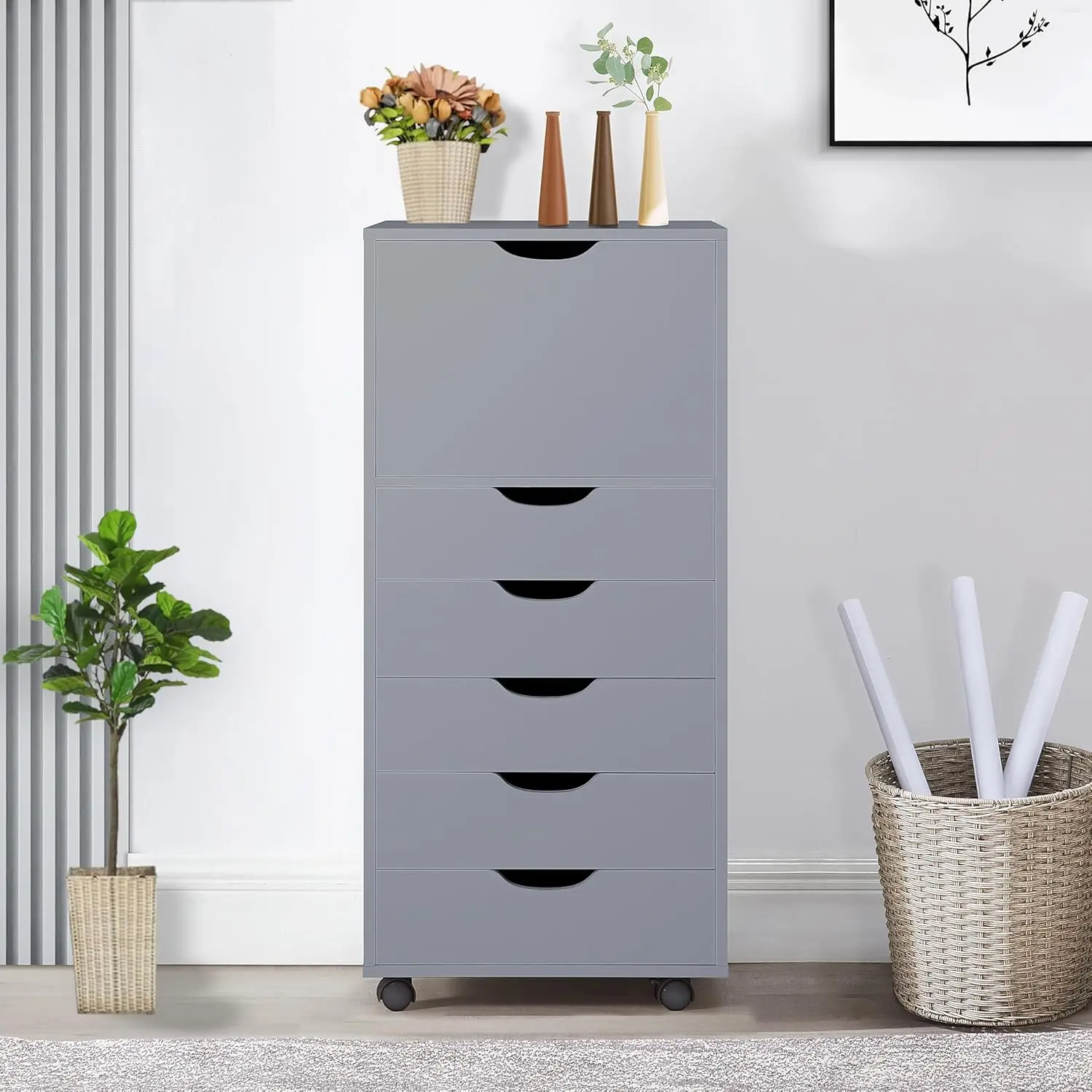 

6 Drawer Office File Cabinet, Under Desk Storage with Wheels, Printer Stand Gray, Customized