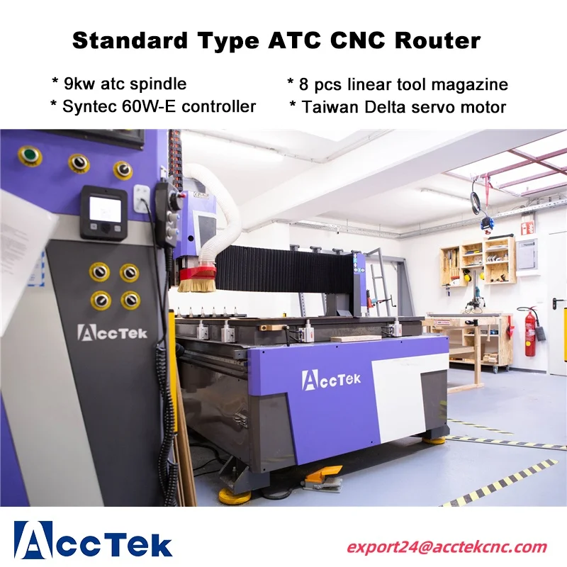 China AccTek Aluminum Mdf Wood Acrylic Cnc 3 Axis Carving Milling Cutting Atc Cnc Router Machine 1325 1530 2030 Atc Cnc Router