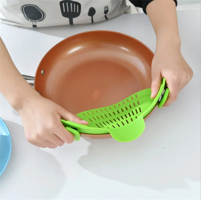 

Silicone Kitchen Strainer Clip Pan Drain Rack Bowl Funnel Rice Pasta Vegetable Washing Colander Draining Excess Liquid Univers