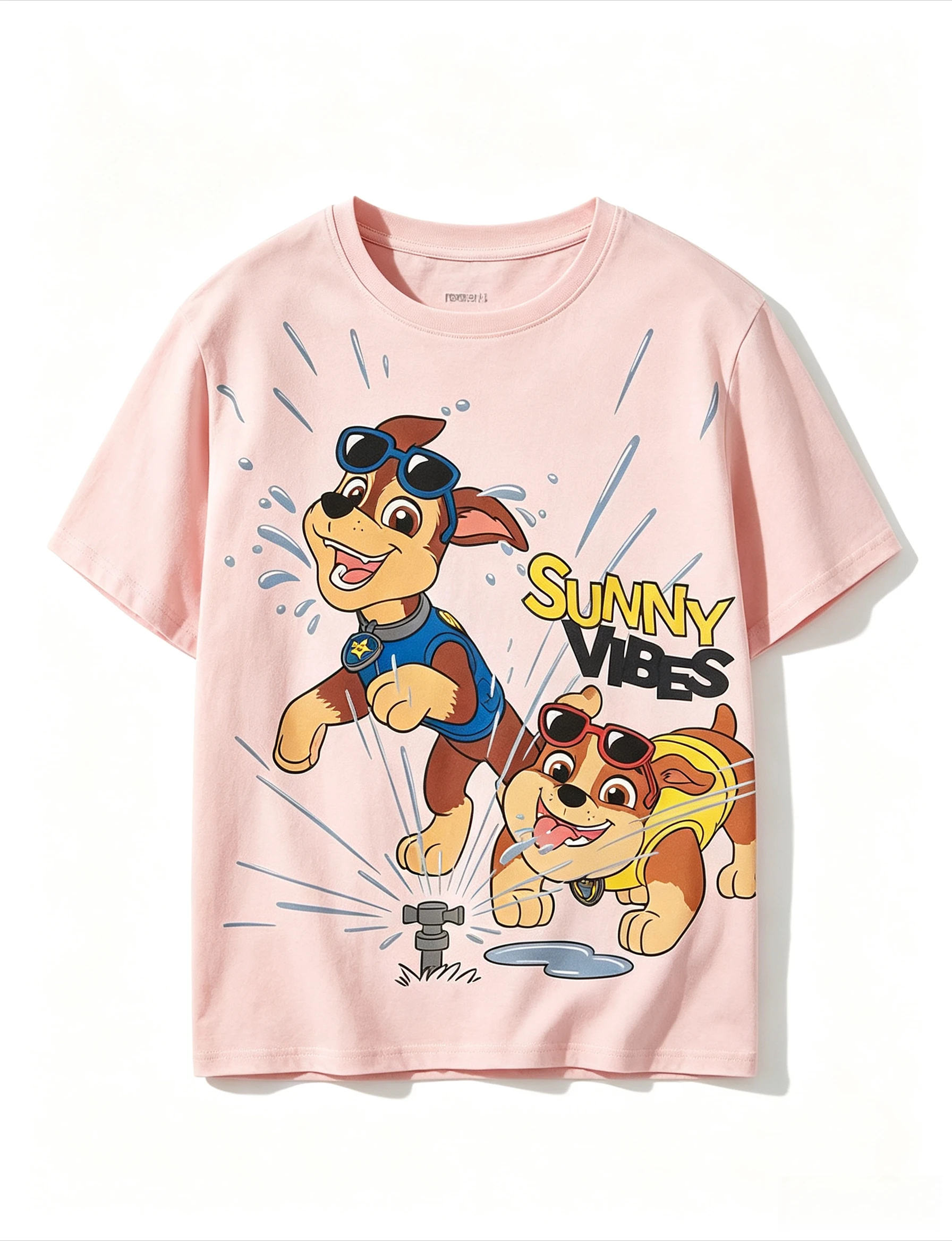 Paw Patrol Chase Rubble Children's Short Sleeved T-shirt Sunny Vibes Water Play Cartoon Printed Boys' Cotton Casual T-shirt