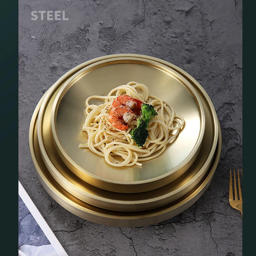 

Korean style 304 double wall anti-scald stainless steel plate, thickened, stackable,21-27cm