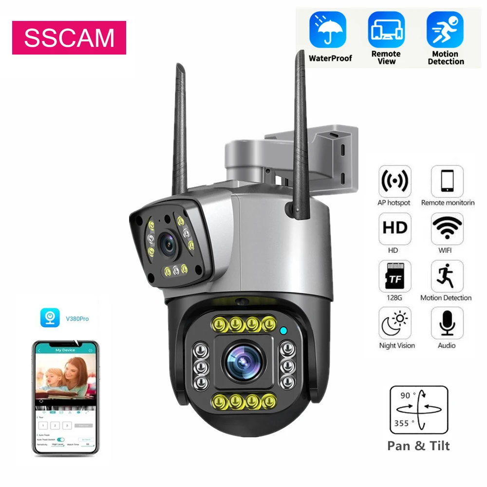 

Dual Lens V380 Wireless Security Protection WIFI Camera Outdoor Pan Tilt Home Surveillance IP Camera Two Way Audio Talk