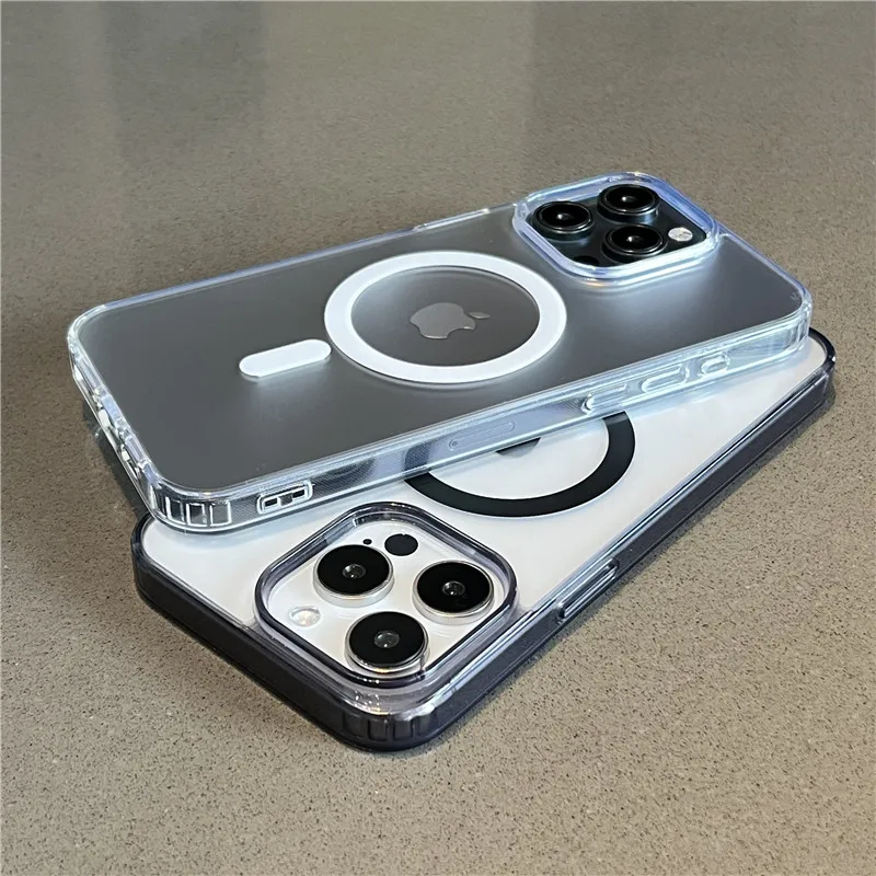 For Magsafe Magnetic Wireless Charge Case For iPhone 16 15 14 13 12 11 Pro Max Mini Plus Transparent Shockproof Bumper Cover