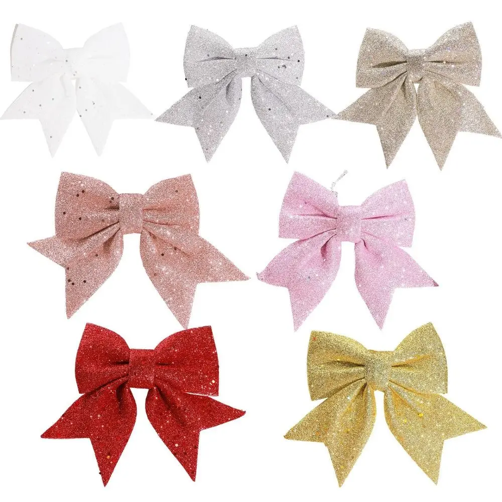2Pcs Creative Bow Christmas Decorations 3D Sparkling Xmas Tree Bowknot Ornaments Glitter Reusable Christmas Bow Decorations