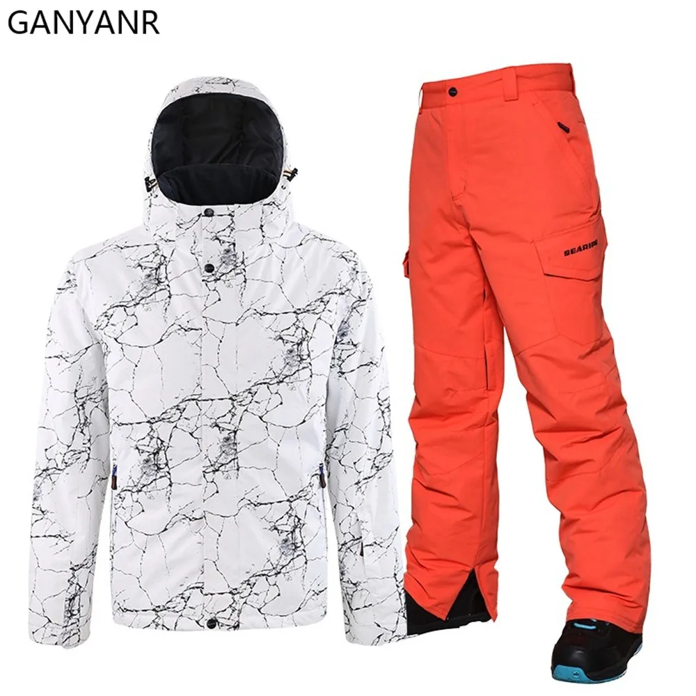 GANYANR Men Ski Suit Snowboarding Jackets Pants Windproof Waterproof Hiking Outdoor Winter Snow Skiing Fashion Sports 2022 Warm