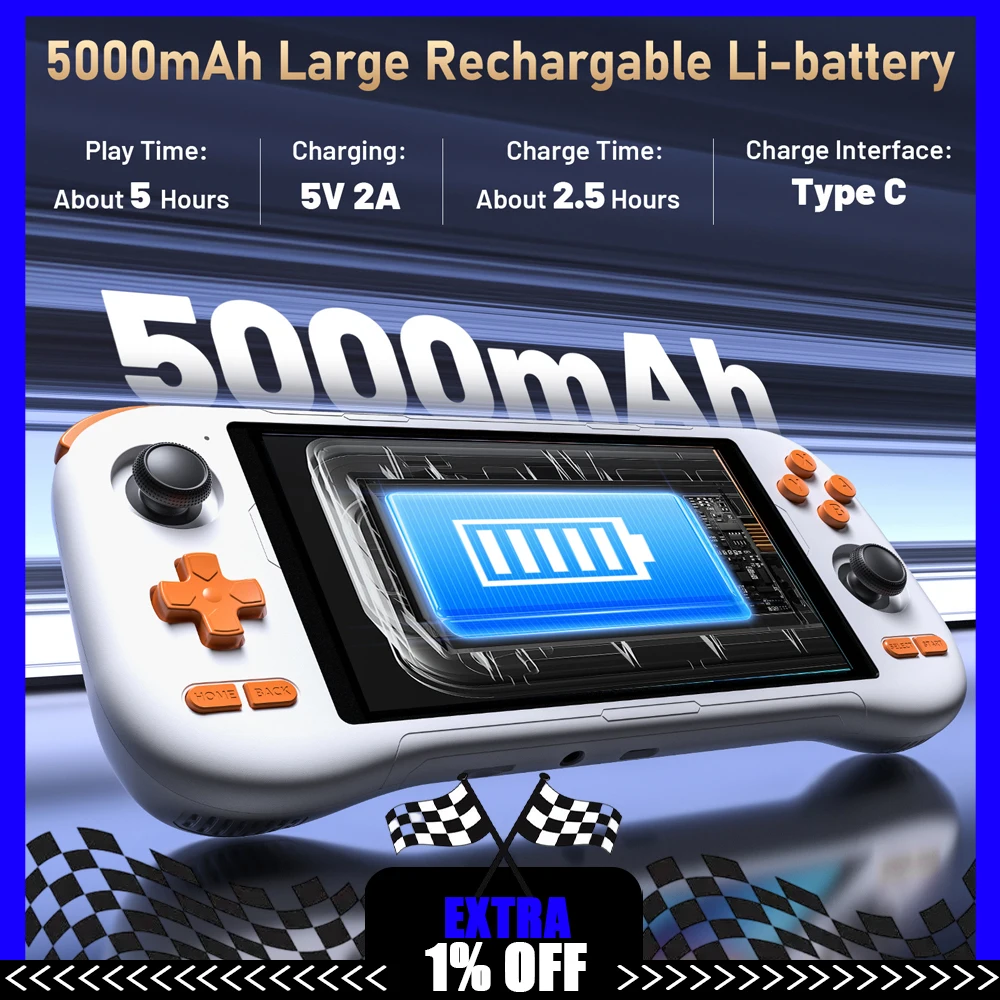 KINHANK K56 Handheld Game Console 5.5'' Touch Screen 50 Emulators for PS1/PSP/DC/SS Android 14 5000mAh WIFI5 Retro Game Player