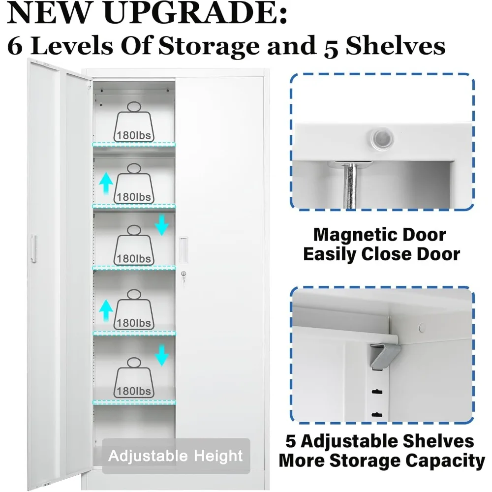 71 خزانة تخزين معدنية مع أبواب قفل وأرفف قابلة للتعديل للمرآب والأدوات
