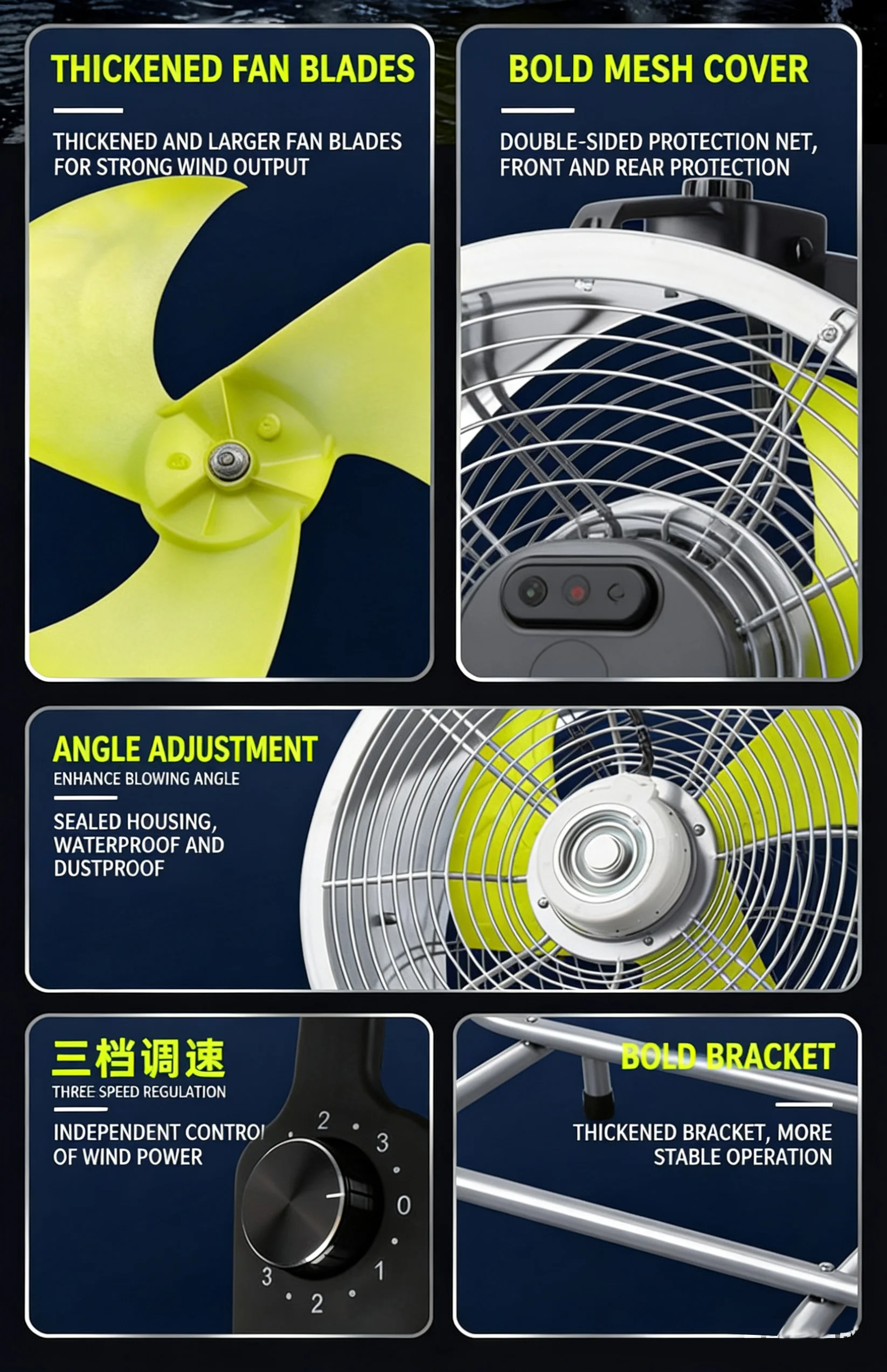 16 Inch Portable Industrial Axial Ventilation Fan with Ball Bearing Waterproof Metal Extractor 220V Adjustable Speed - view 5