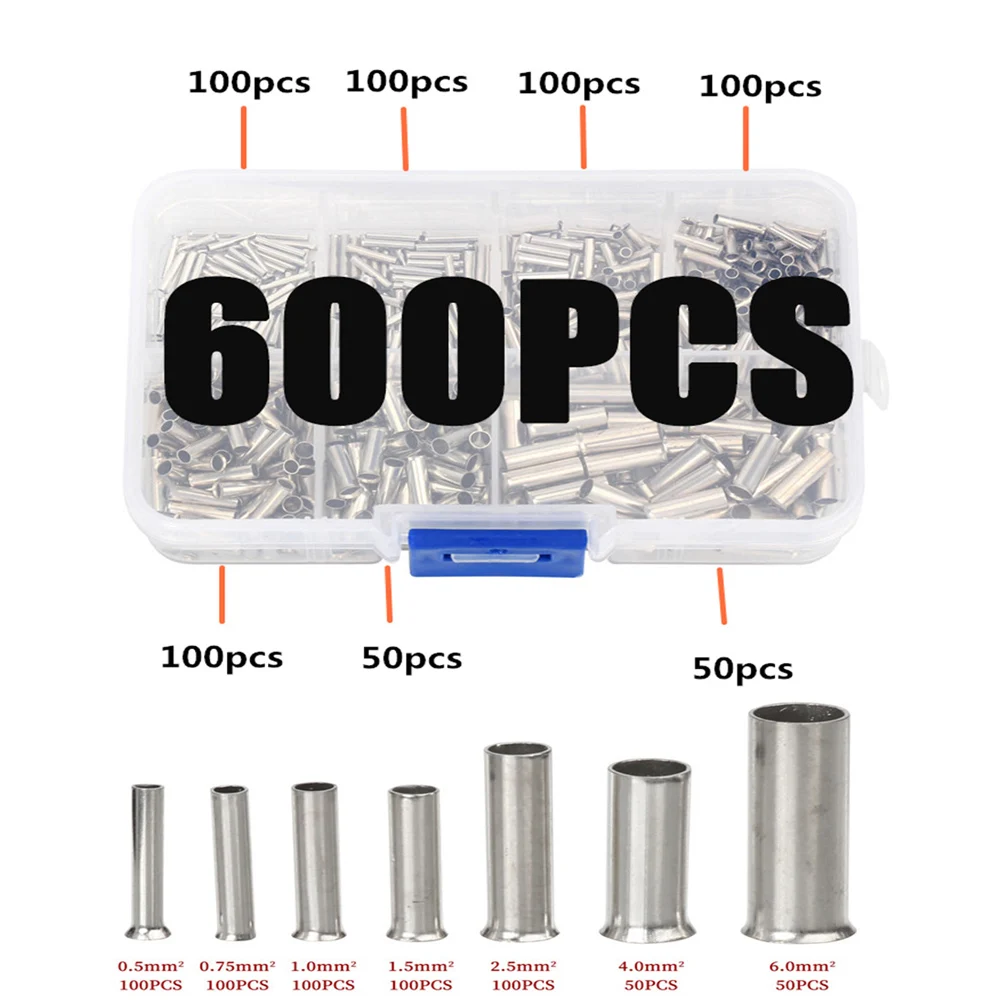 非絶縁の圧着線コネクタ,白銅ケーブル端子,600個,0.5mm2-6mm2 22-10 awg