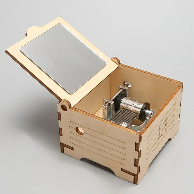 DIY Wooden Phonograph Music Box Kit Hand Cranked Assembly Model Creative Handmade Ornament for Kids