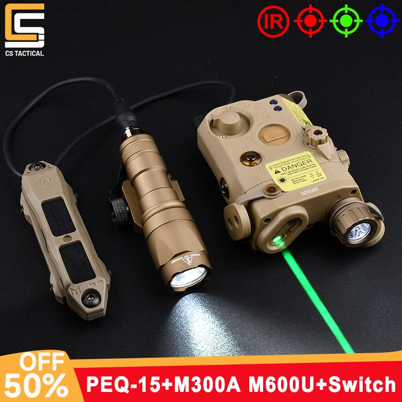 

Tactical PEQ-15 Red Green Blue Dot Laser IR Sight M300/M600 Flashlight With Dual Function Pressure Switch Airsoft Scout Parts