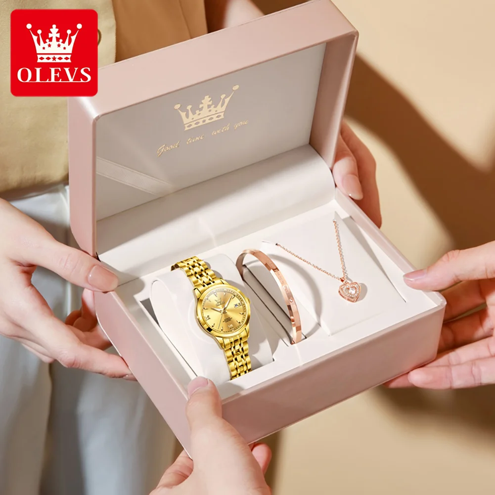 OLEVS Woman's Watches Luxury Fashion Fine Steel Original Brand Automatic Mechanical Wristwatch Necklace Bracelet Gift Box 9956