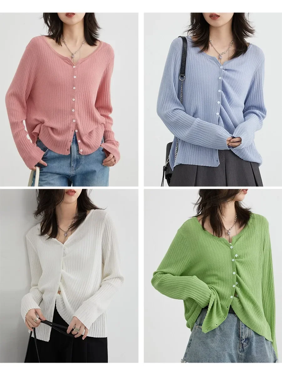 CHIC VEN Women Cardigan New Multicolor Optional Knitted Thin Female Tops Long Sleeve Jumpers Ladies Outerwear Spring Autumn 2023