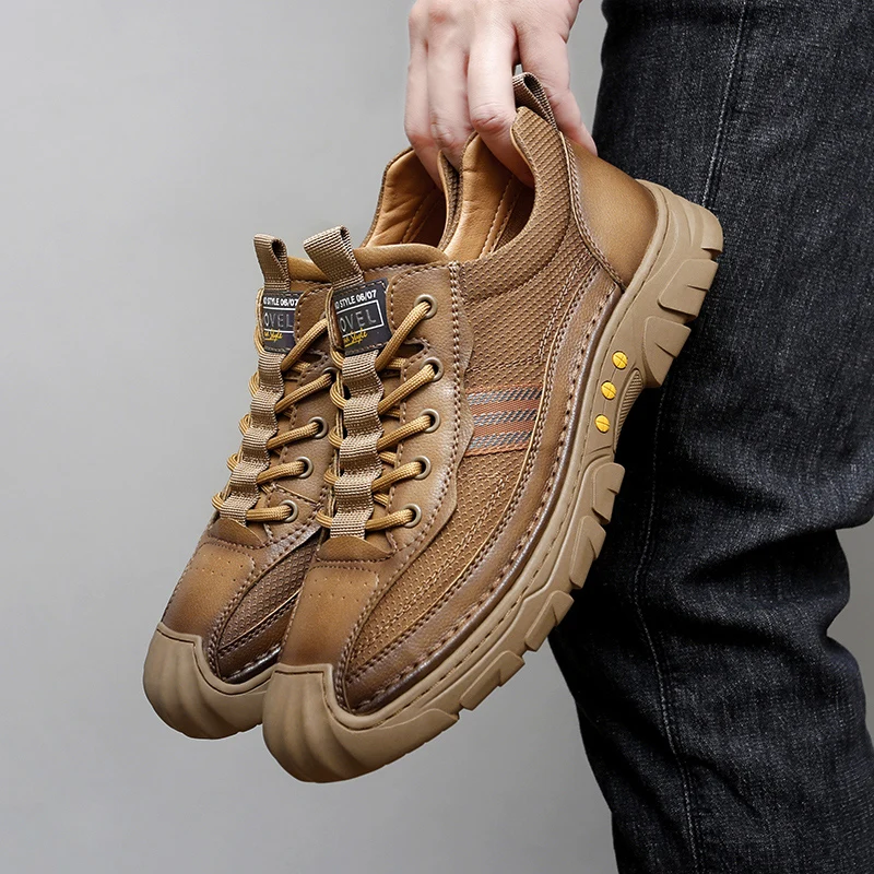 

Outdoor Shoe Men Sneakers Spring Slip on Casual Men Shoes Breathable Mesh Leather Shoe Anti-skid Walking Shoe Hot Sale Footwear