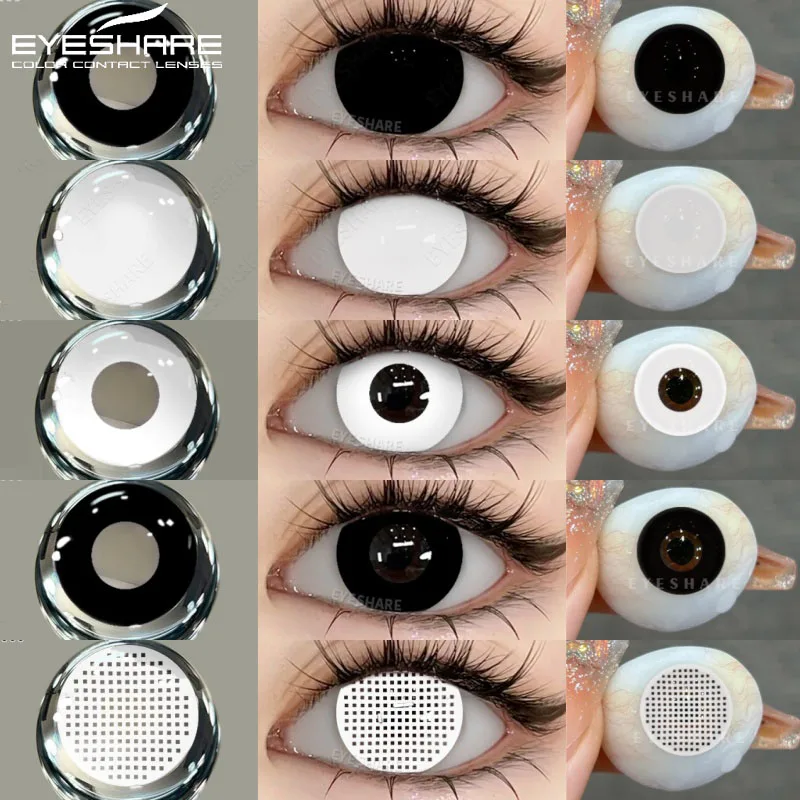 EYESHARE 1 Paar farbige Cosplay-Kontaktlinsen für Augen, verrückte weiße Linsen, Anime-Schwarz-Augenlinsen, Halloween-Schönheits-Make-up-Linse