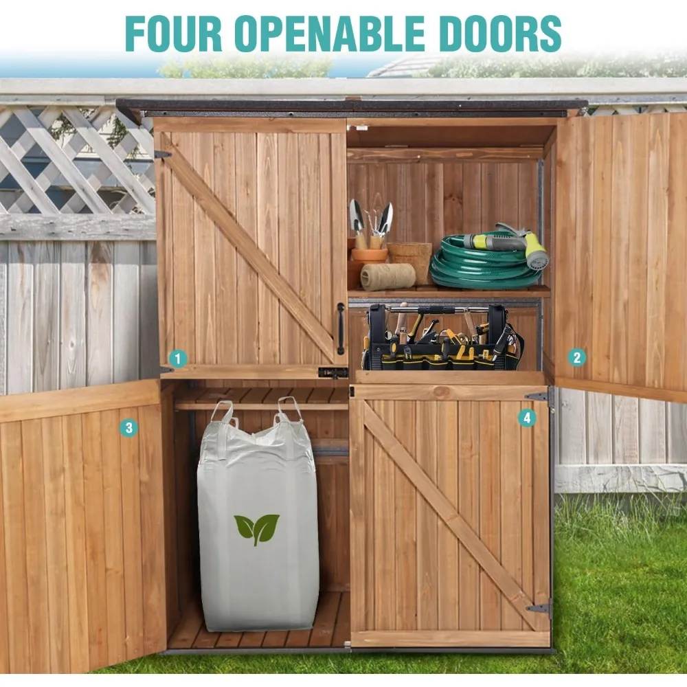 سقيفة حديقة بإطار معدني قوي مع رفوف قابلة للتعديل وخزانة تخزين الدراجة #4