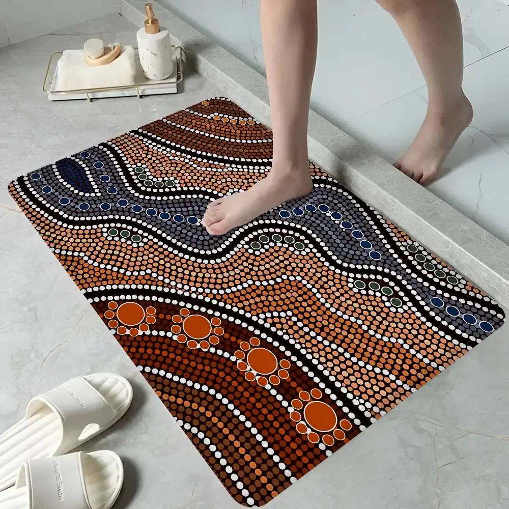 Australian Aboriginal Art Bathroom Mat Anti-slip Absorb Water Long Strip Cushion Bedroon Mat Welcome Doormat
