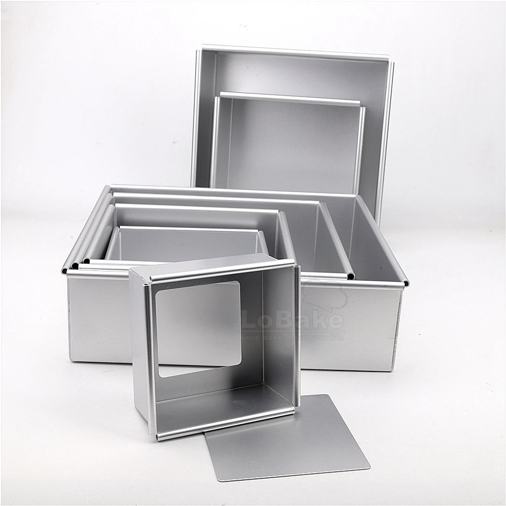 4-10 Inch Straight-Sided Square Shape Cake Pans Aluminium Alloy with Fixed or Loose Bottom Chiffon Mold Mousse Tin DIY Bakeware