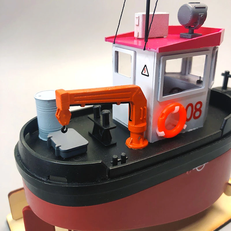 RC Mini Tugboat Plastic Assembly Model Kit Q Version Cute Egg Drag Remote Control Electric Boat Model Toy Boy Gift Collection