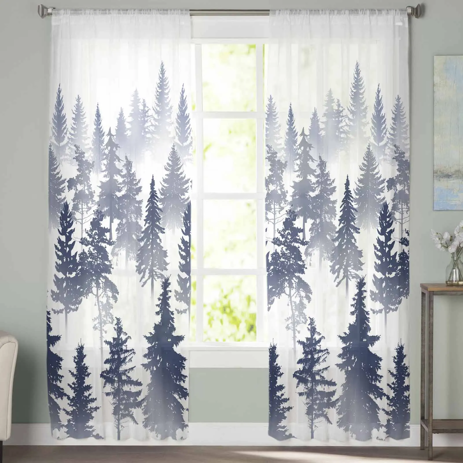 Trees Forests Silhouettes Abstract Curtains For Living Room Bedroom Kitchen Decoration Window Tulle Curtain