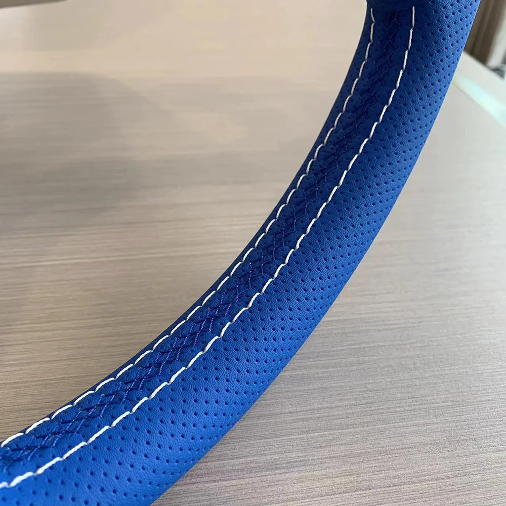 14inch 350mm Blue Perforated Leather Steering Wheel Universal Racing Drifting Steering Wheel Black Spoke