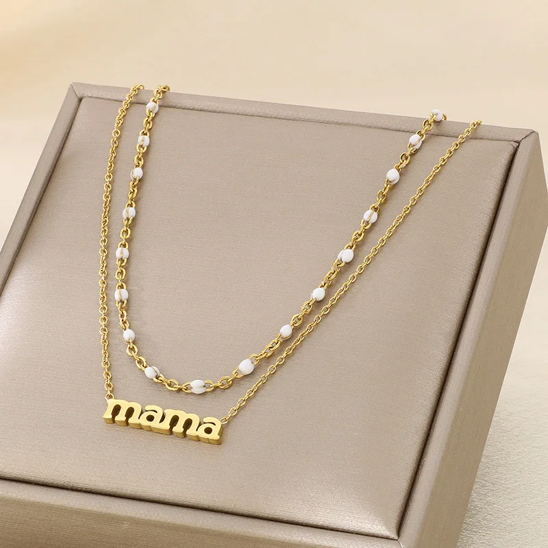 "MAMA" Letter Stainless Steel O-chain Necklace PVD Gold Plated Jewelry Mother 's Day Gift