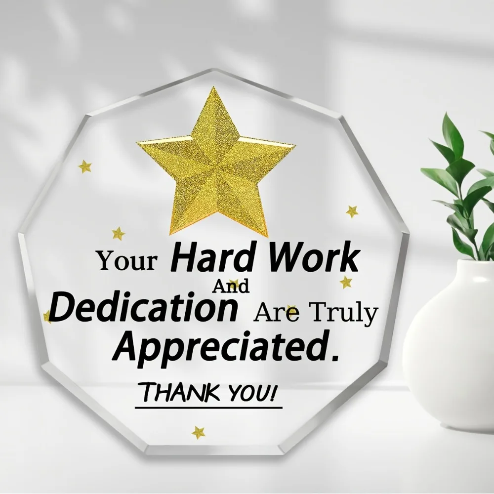 CIFBUY Acrylic Plaque 2D Flat Hexagon Gold Star Design Employee Appreciation Gift For Boss Nurse Teacher Retirement Desk Decor