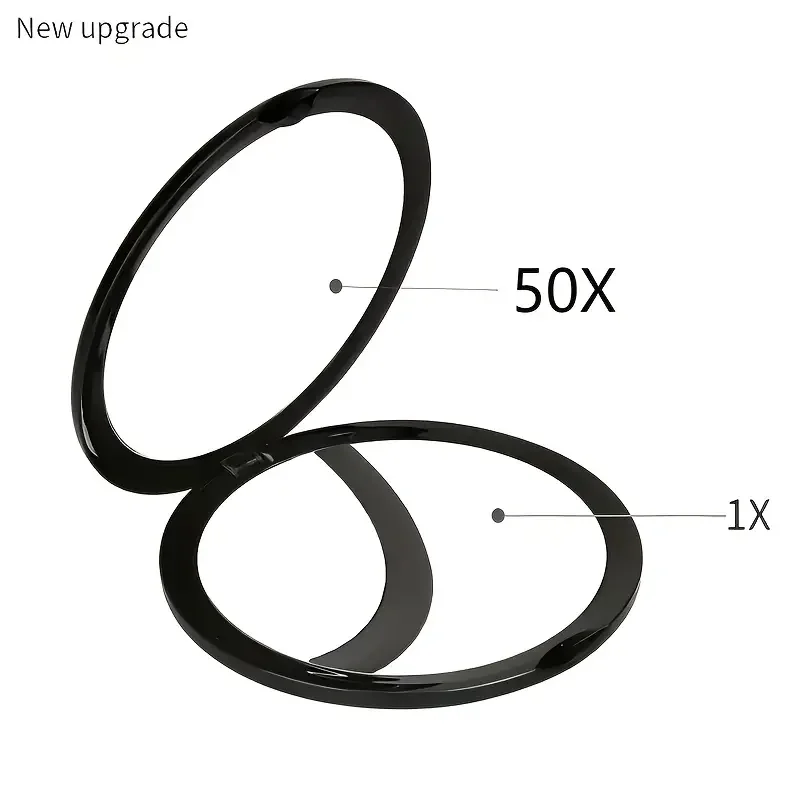 4-Inch 50X Double-Sided Ultra-Thin Pocket Makeup Mirror, 50X Magnification Portable Handheld Round Foldable Makeup Mirror for Women - Black and White, for Applying Lipstick, Removing Acne, Plucking Eyebrows, Applying False Eyelashes, Removing Blackheads, New Model