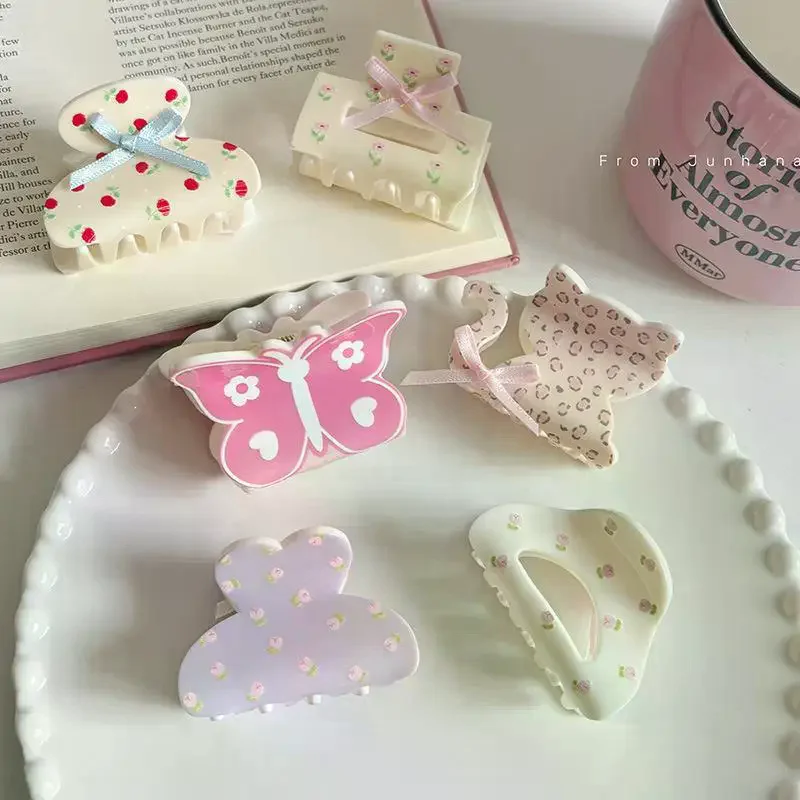 Cute Sweet Bow Flower Hair Claw Women Girl Bowknot Ribbon Crab Clip Y2k Hark Clip Hair Clip Hair Accessories