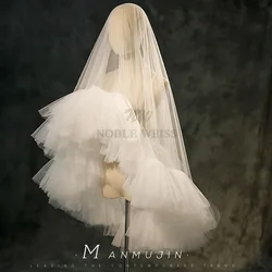 1T Short Wedding Veil Ruffled Edge Tulle Bridal Veil Fluffy Bride Veils Wedding Accessories Customized